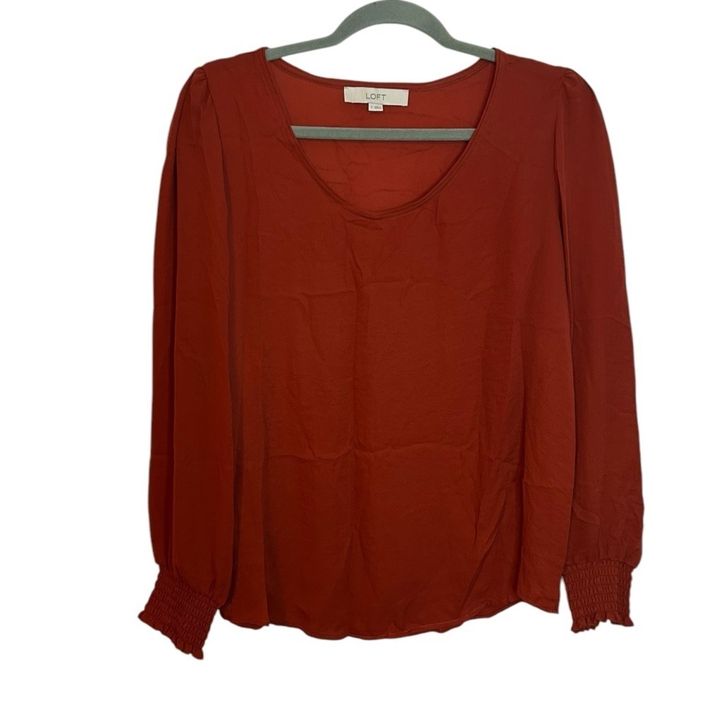 Loft Burnt Orange Smocked Sleeve Blouse